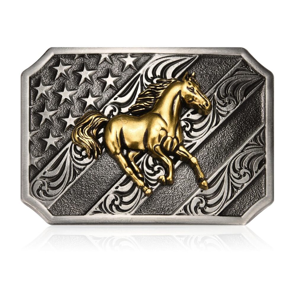 3238 Western Belt Buckle Cowboy Rodeo Brass Running Horse Belt Buckles